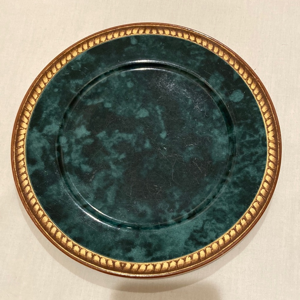 Vintage Emerald Block Salad Plate By Raymond Waites from Indonesia Brown Trim
